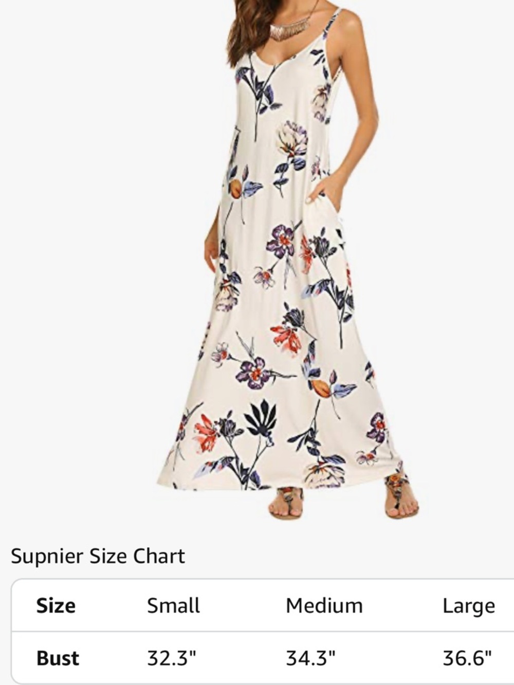 Women’s Cream Floral Maxi Dress - Lightweight Summer Slip Dress - Picture 8 of 10